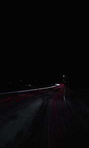 Preview wallpaper road, night, dark, lights, long exposure