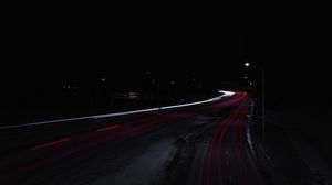 Preview wallpaper road, night, dark, lights, long exposure