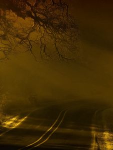 Preview wallpaper road, night, fog, marking