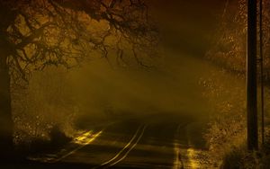 Preview wallpaper road, night, fog, marking
