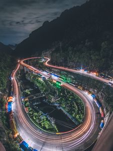 Preview wallpaper road, night, glow, long exposure