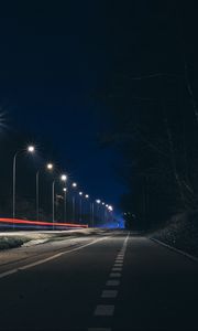 Preview wallpaper road, night, lanterns, light