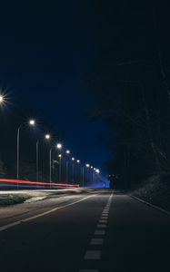 Preview wallpaper road, night, lanterns, light