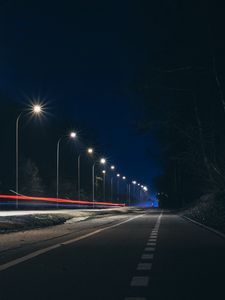 Preview wallpaper road, night, lanterns, light