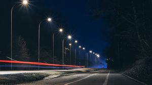 Preview wallpaper road, night, lanterns, light