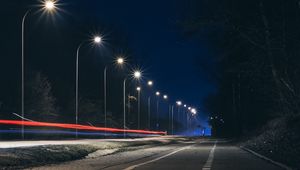 Preview wallpaper road, night, lanterns, light