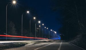 Preview wallpaper road, night, lanterns, light