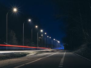 Preview wallpaper road, night, lanterns, light