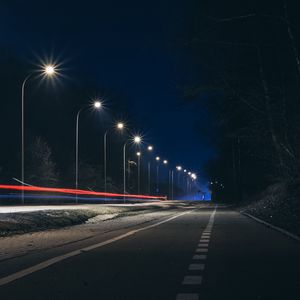 Preview wallpaper road, night, lanterns, light