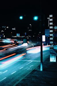 Preview wallpaper road, night, lanterns, lights, long exposure