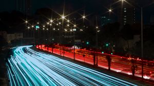 Preview wallpaper road, night, light, turn