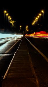 Preview wallpaper road, night, lighting, long exposure