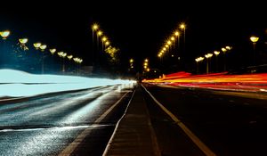 Preview wallpaper road, night, lighting, long exposure