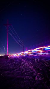 Preview wallpaper road, night, lights, long exposure, neon, blur