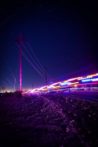 Preview wallpaper road, night, lights, long exposure, neon, blur