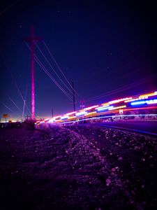 Preview wallpaper road, night, lights, long exposure, neon, blur