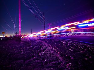 Preview wallpaper road, night, lights, long exposure, neon, blur