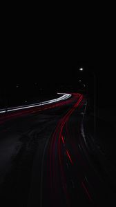 Preview wallpaper road, night, lights, long exposure, dark, darkness