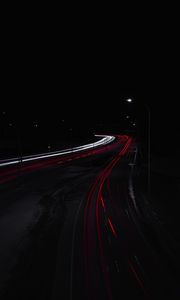 Preview wallpaper road, night, lights, long exposure, dark, darkness