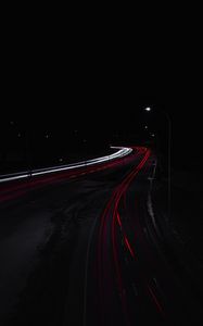 Preview wallpaper road, night, lights, long exposure, dark, darkness