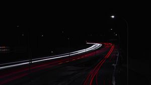 Preview wallpaper road, night, lights, long exposure, dark, darkness