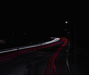 Preview wallpaper road, night, lights, long exposure, dark, darkness