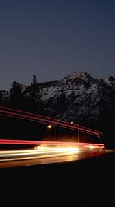 Preview wallpaper road, night, lights, long exposure, lines, dark