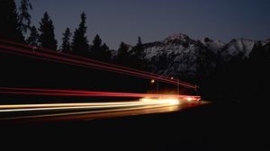 Preview wallpaper road, night, lights, long exposure, lines, dark