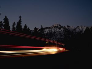 Preview wallpaper road, night, lights, long exposure, lines, dark