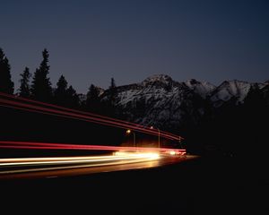 Preview wallpaper road, night, lights, long exposure, lines, dark