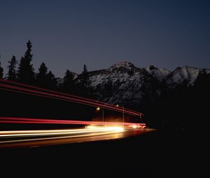 Preview wallpaper road, night, lights, long exposure, lines, dark