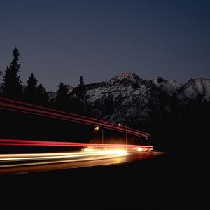 Preview wallpaper road, night, lights, long exposure, lines, dark