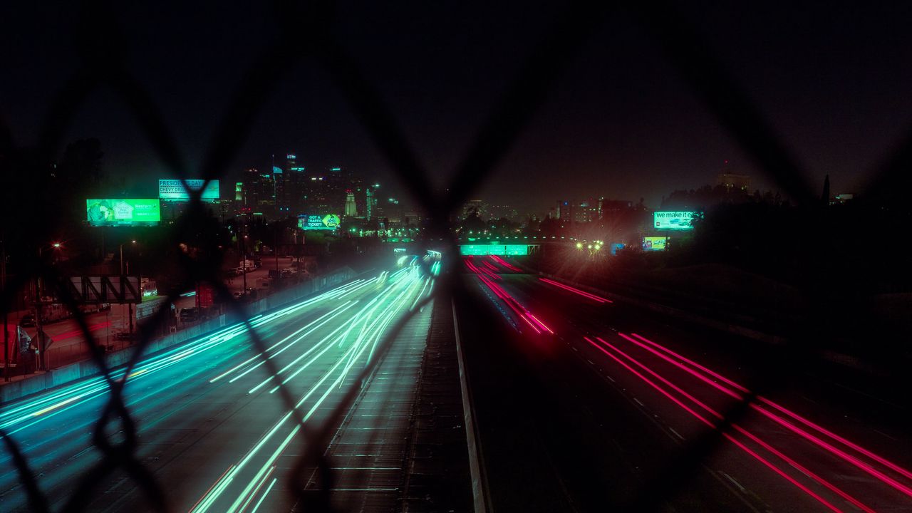 Wallpaper road, night, lights, long exposure, city, dark