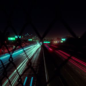 Preview wallpaper road, night, lights, long exposure, city, dark