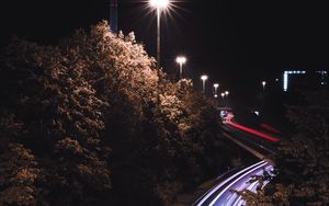 Preview wallpaper road, night, lights, city, dark