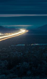 Preview wallpaper road, night, lights, lines, long exposure