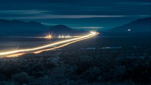 Preview wallpaper road, night, lights, lines, long exposure