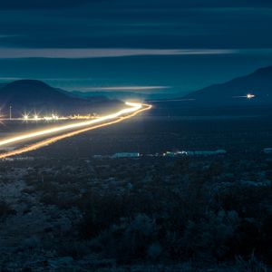 Preview wallpaper road, night, lights, lines, long exposure