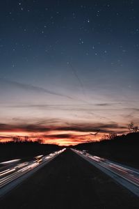 Preview wallpaper road, night, line, light, starry sky