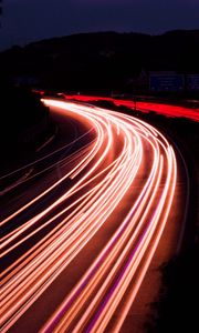 Preview wallpaper road, night, long exposure, backlight, turn, dark