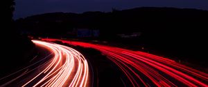 Preview wallpaper road, night, long exposure, backlight, turn, dark