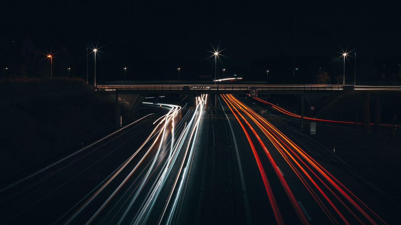 Wallpaper road, night, long exposure, traffic, city