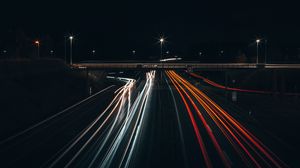 Preview wallpaper road, night, long exposure, traffic, city