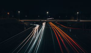 Preview wallpaper road, night, long exposure, traffic, city
