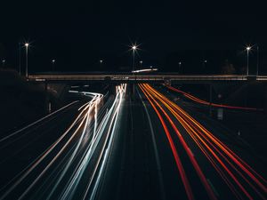 Preview wallpaper road, night, long exposure, traffic, city