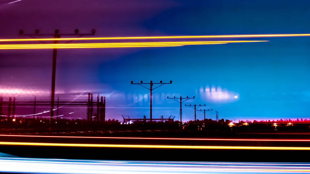 Wallpaper road, night, long exposure, neon