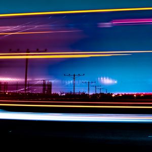 Preview wallpaper road, night, long exposure, neon
