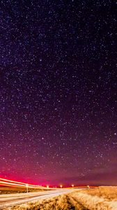 Preview wallpaper road, night, long exposure, starry sky, stars