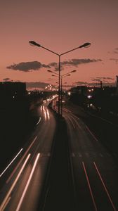 Preview wallpaper road, night, long exposure, lights, dark