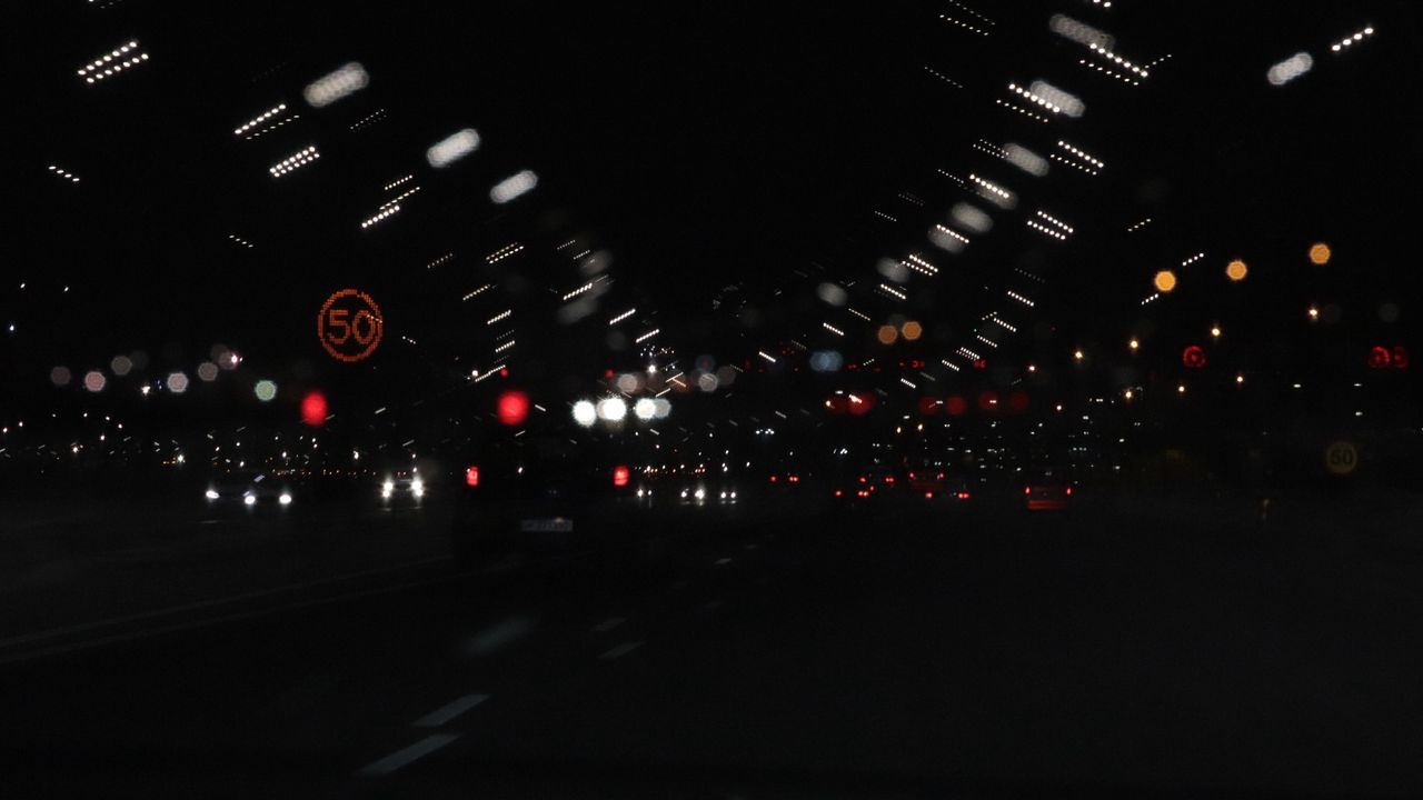 Wallpaper road, night, movement, lights, glare, blur